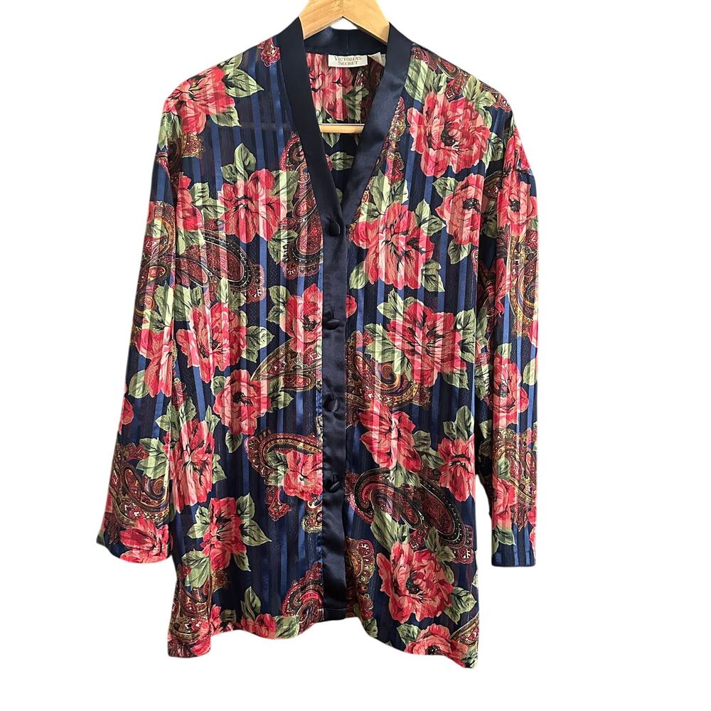 90s VICTORIA'S SECRET Gold Label | Shadow stripe Floral Satin Nightgown | Large